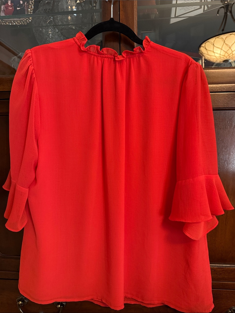 CeCe Bright Red Ruffle V-Neck Blouse - Picture 4 of 10
